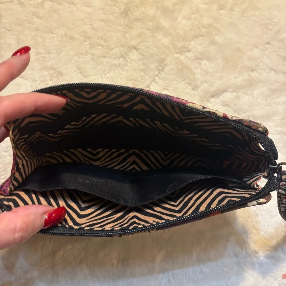 Vera Bradley Wristlet Wallet Floral Fabric Purple Pink Tan Red Cream Zipup